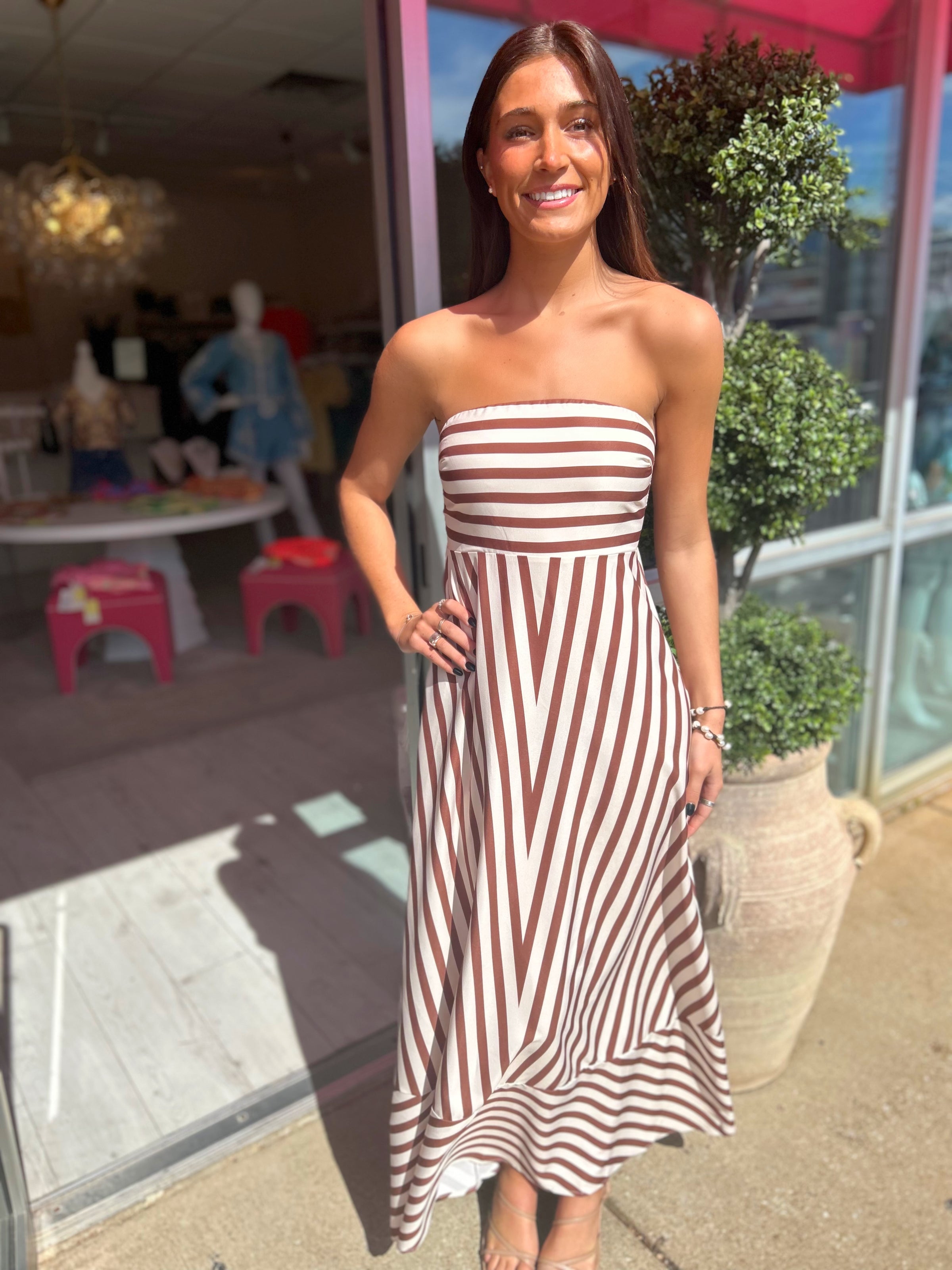 Mikinley Strapless Striped Maxi