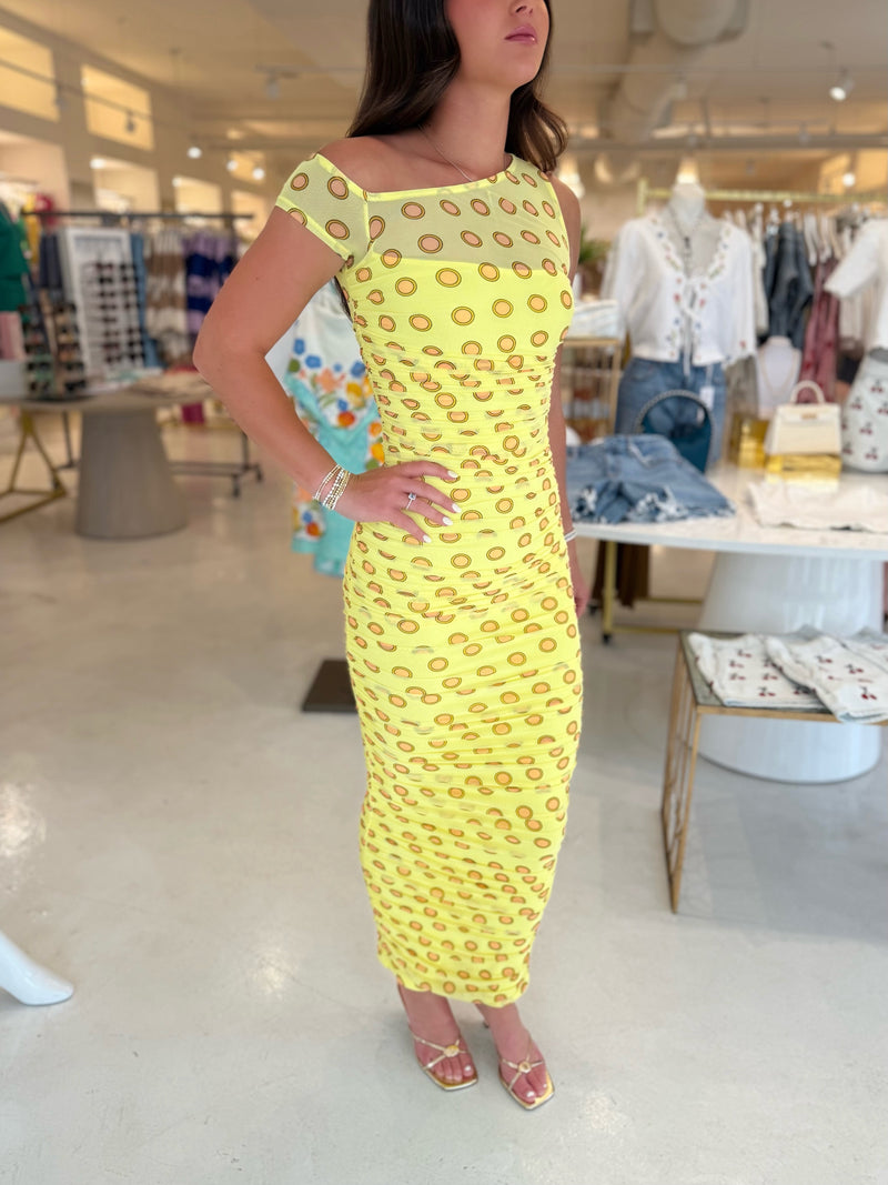 biona maxi dress Biona One-Shoulder Ruched Mesh Maxi Dress (Women)