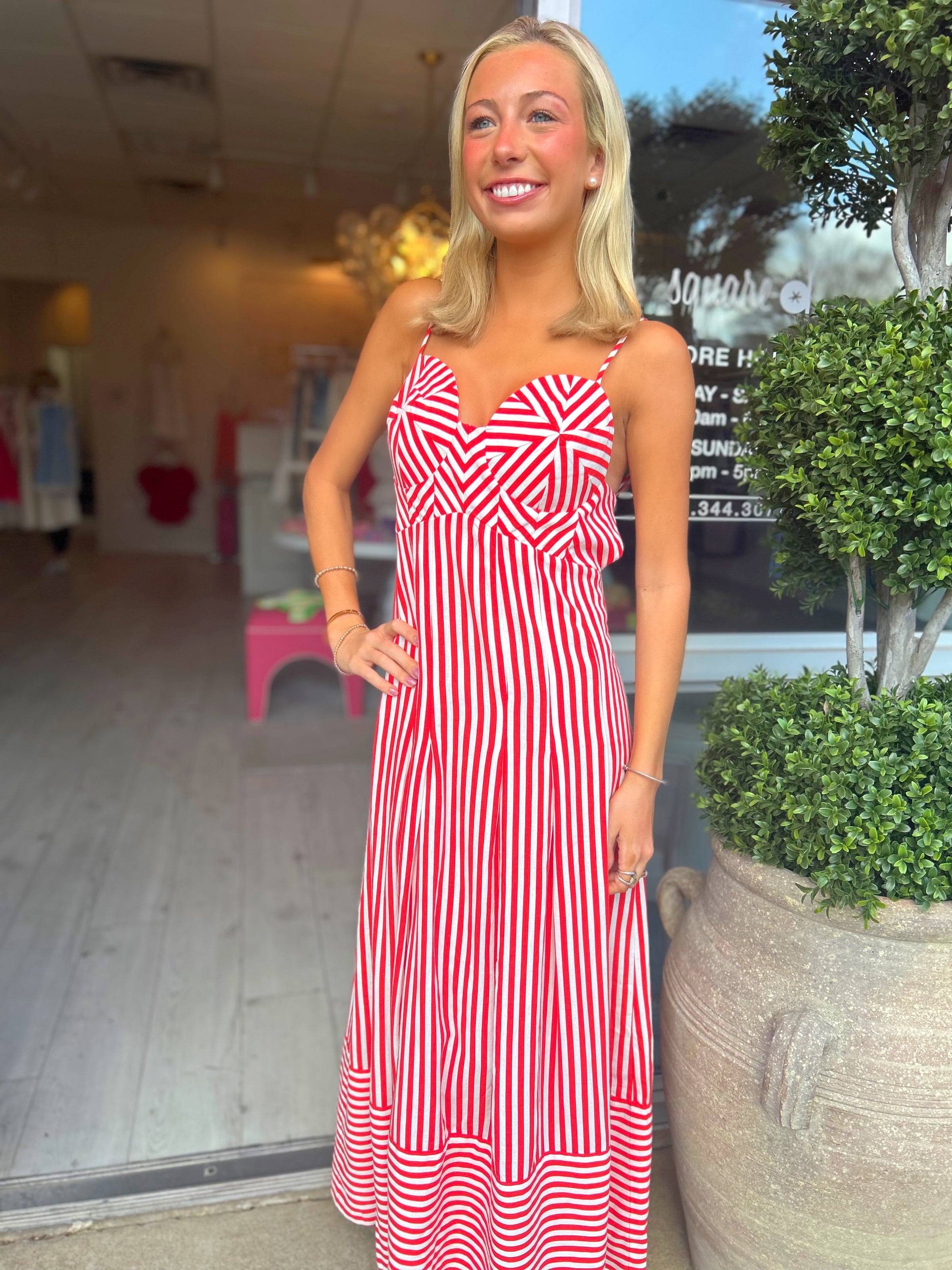 FARM RIO Checkered Stripes Off-White Maxi