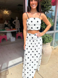 Celine Polka Dot Wave Trim Top & Skirt Set