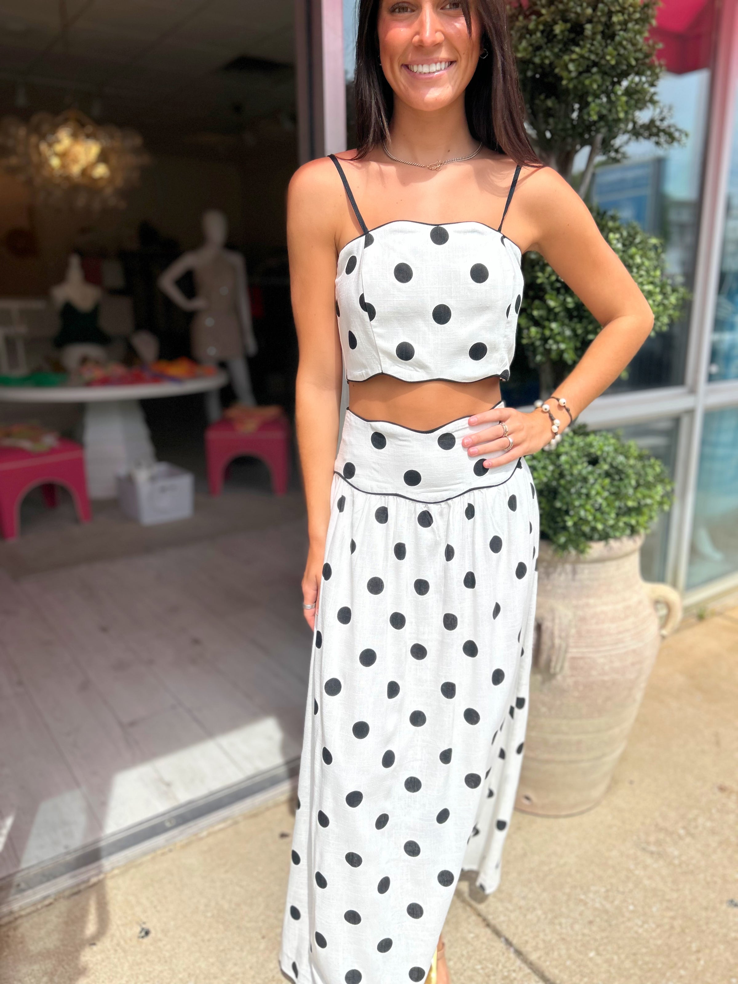 Celine Polka Dot Wave Trim Top & Skirt Set