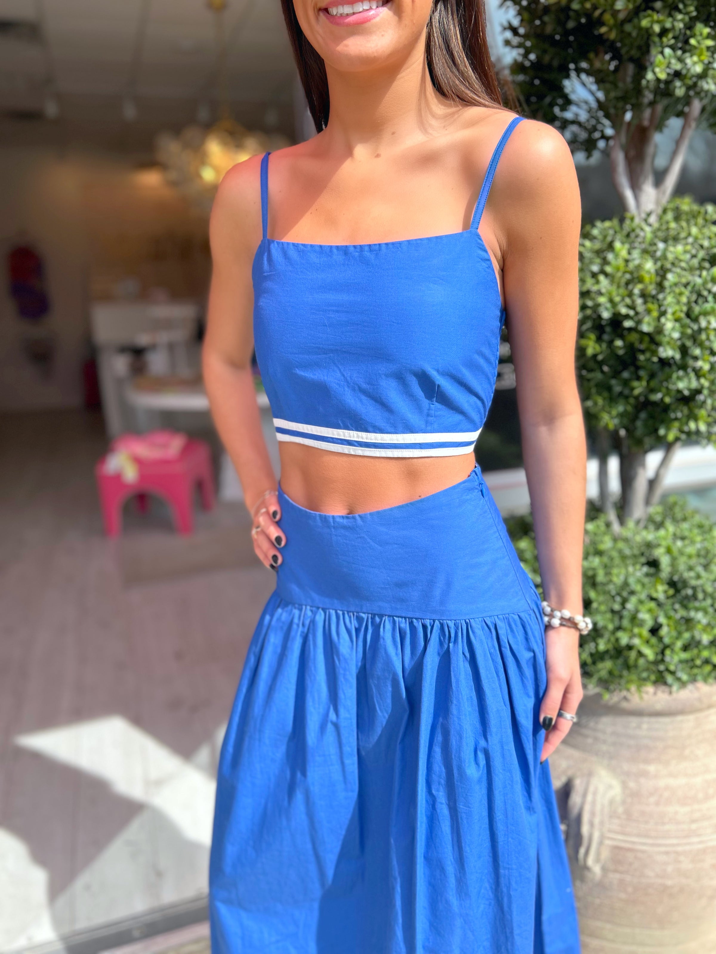 Lusana Oliver Embroidered Poplin Skirt Set in Sapphire Stripe