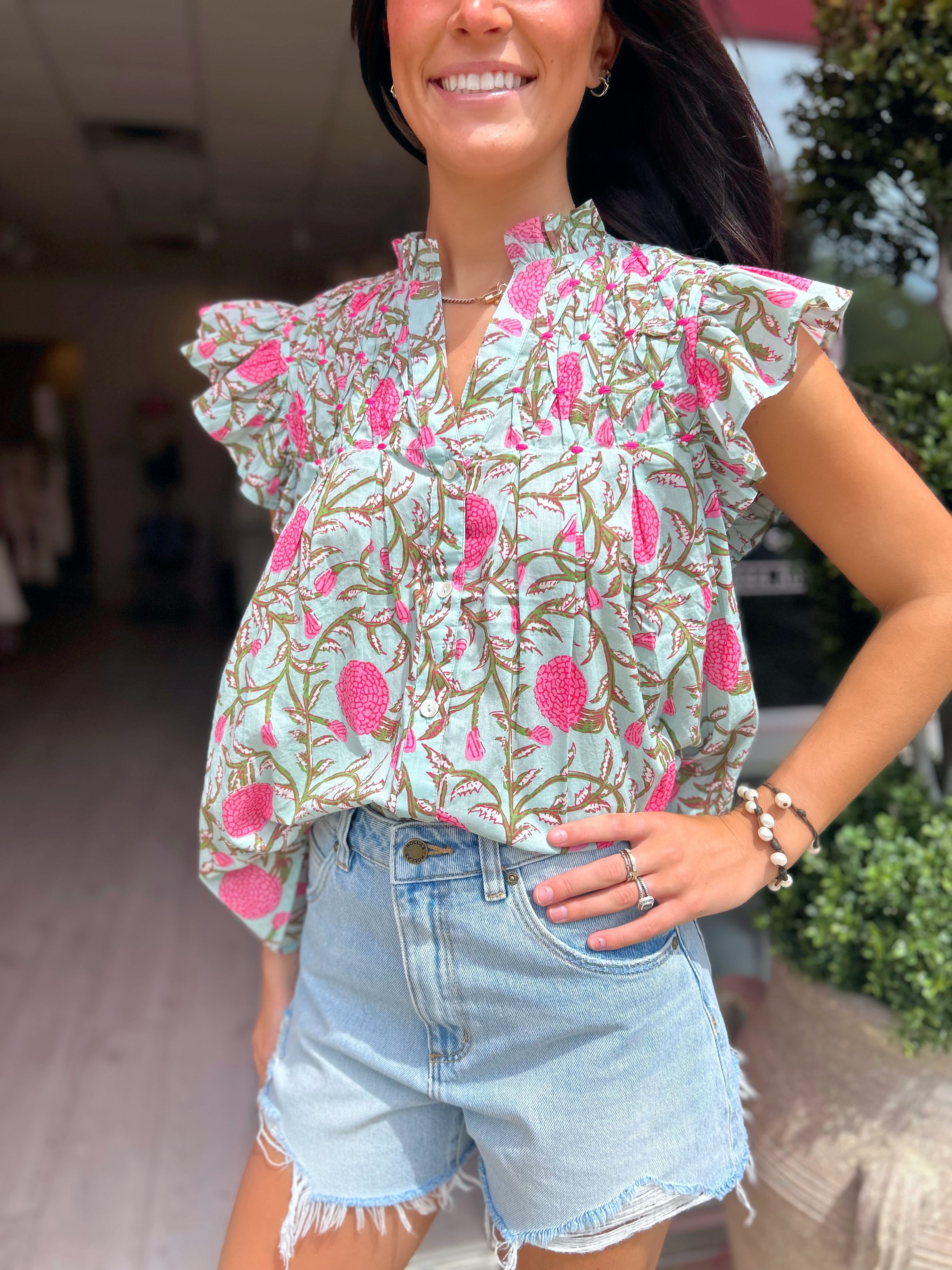 Kasie Floral Top in Mint