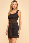 Briley Stitch Detail Square Neckline Mini Dress in Black