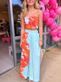 Dress To Blue Lily Crop Top & Skirt Tricoline Set