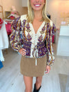 Farm Rio Embroidered Tapestry Sand Long Sleeve Blouse
