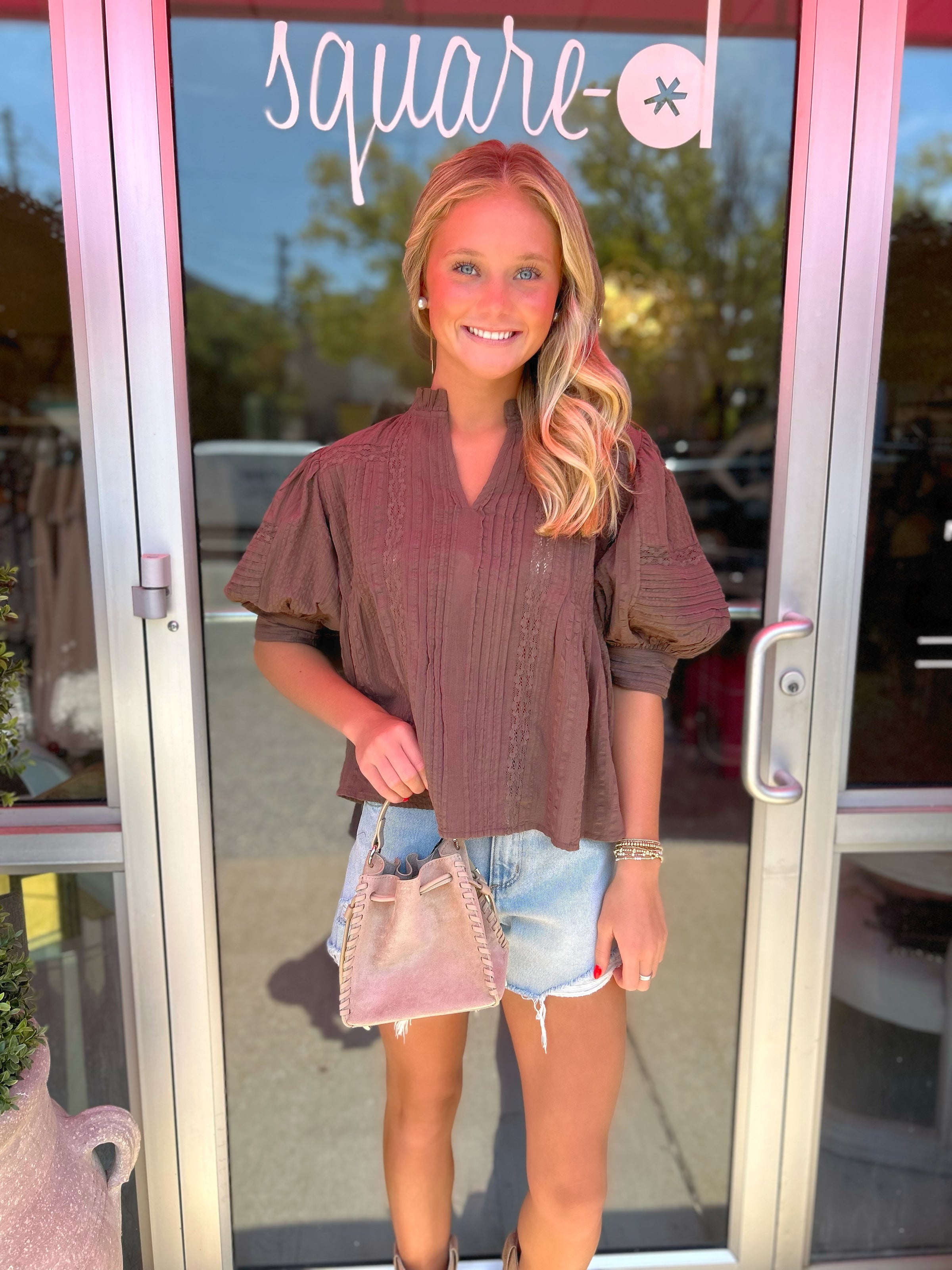 THML Annabelle Peasant Puff Sleeve Top
