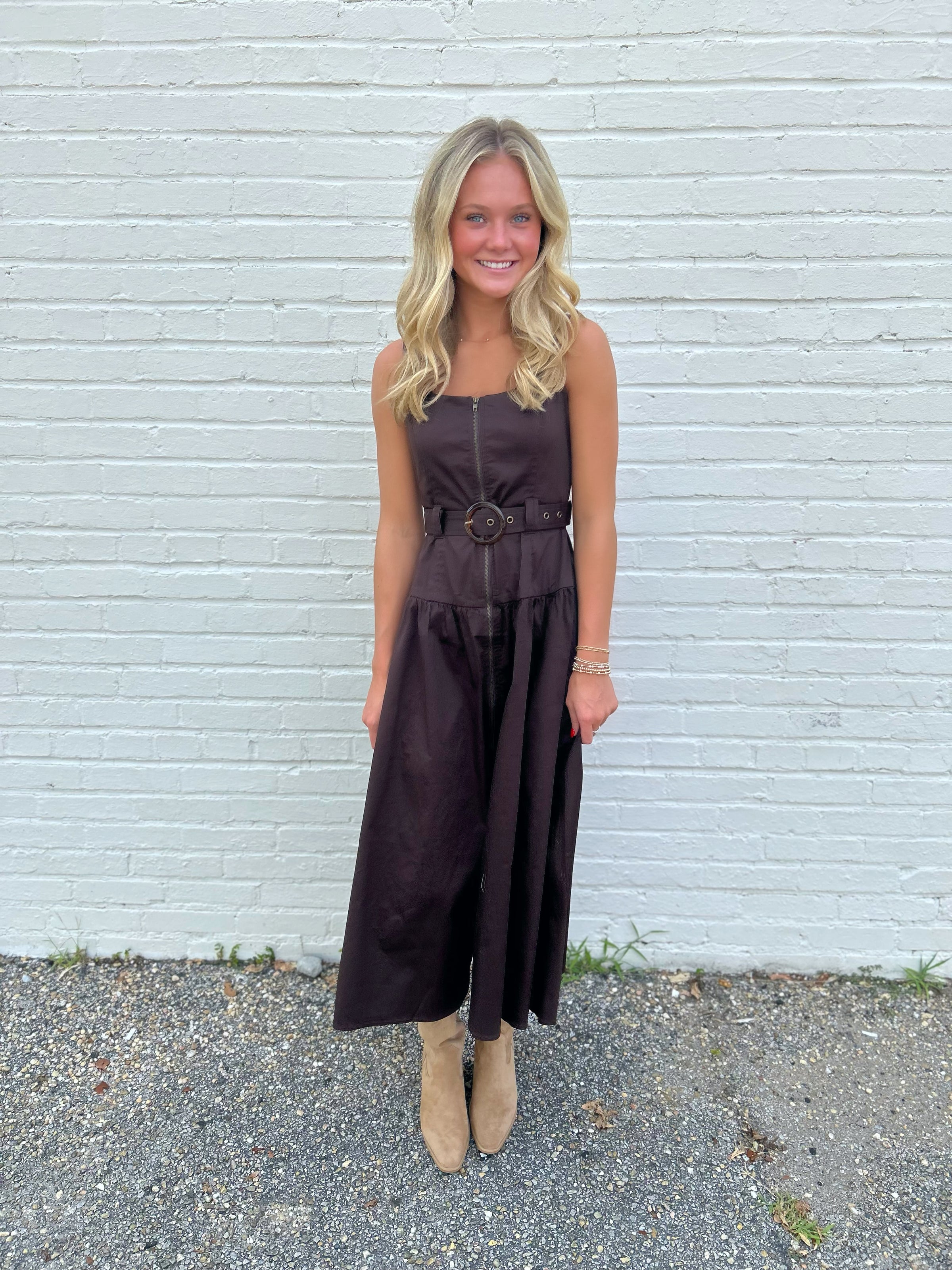 Miller Belted Zip Front Midi Dress
