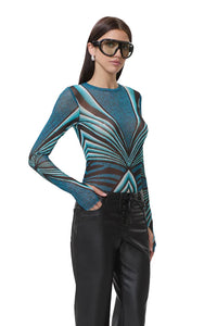 AFRM Kaylee Crewneck Mesh Top in Aqua Animal