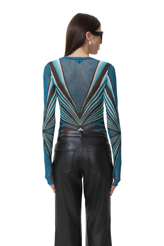 AFRM Kaylee Crewneck Mesh Top in Aqua Animal
