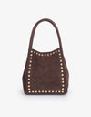 REMI/REID Hollace Mini Tote Studded Faux Suede in Chocolate
