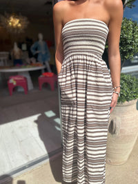 Lusana Dion Strapless Poplin Dress in Beachmark Stripe