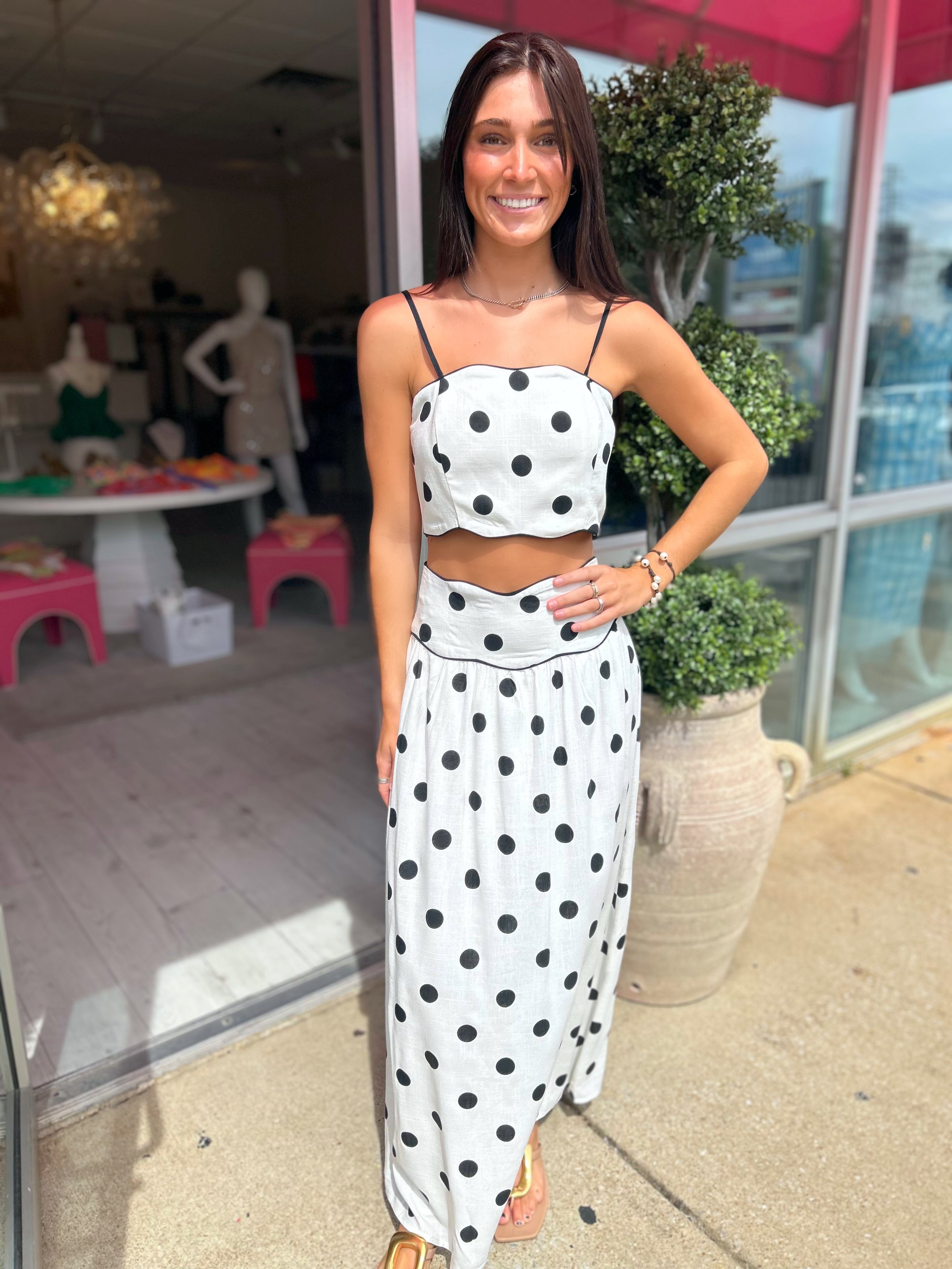 Celine Polka Dot Wave Trim Top & Skirt Set