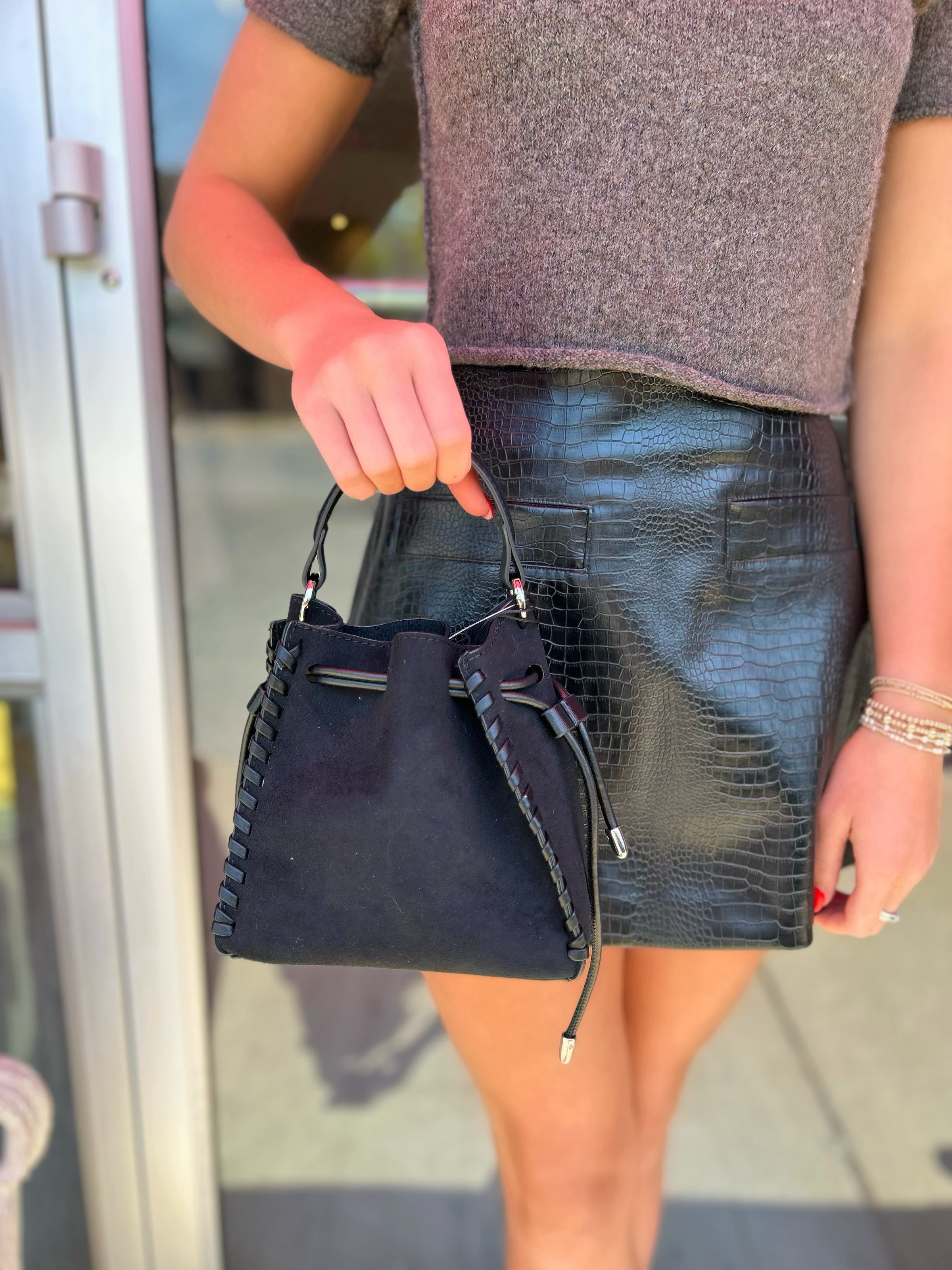 REMI/REID Fallon Mini Faux Suede Purse in Black