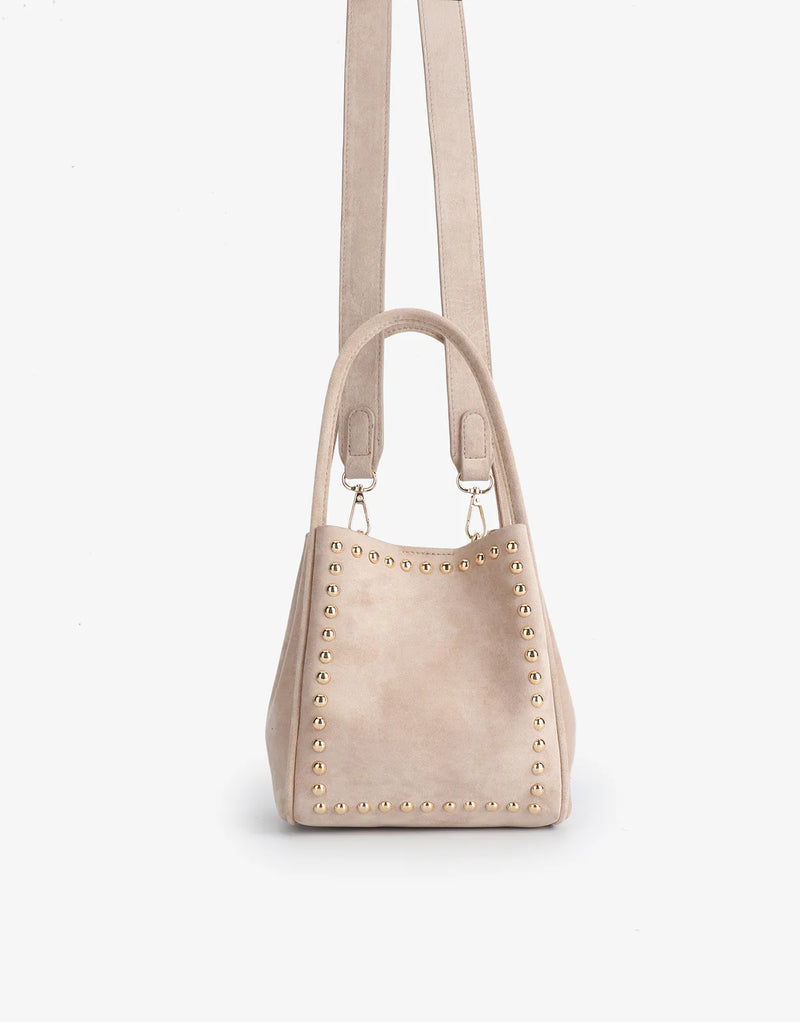 REMI/REID Hollace Mini Tote Studded Faux Suede in Foundation
