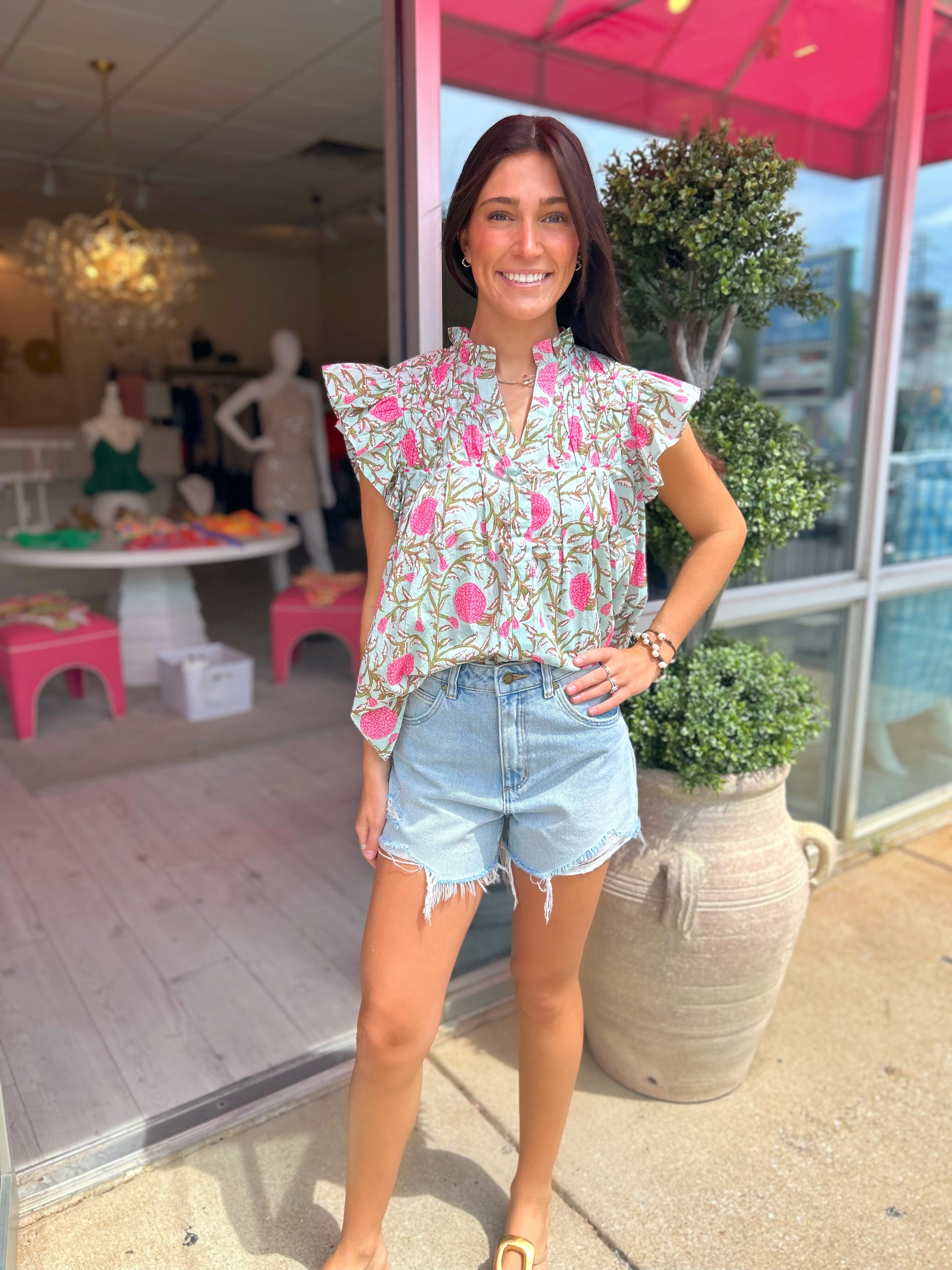 Kasie Floral Top in Mint