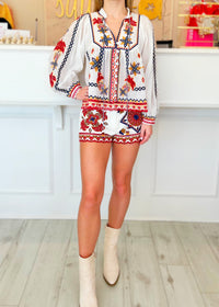 Farm Rio Mary Tiles Embroidered Blouse