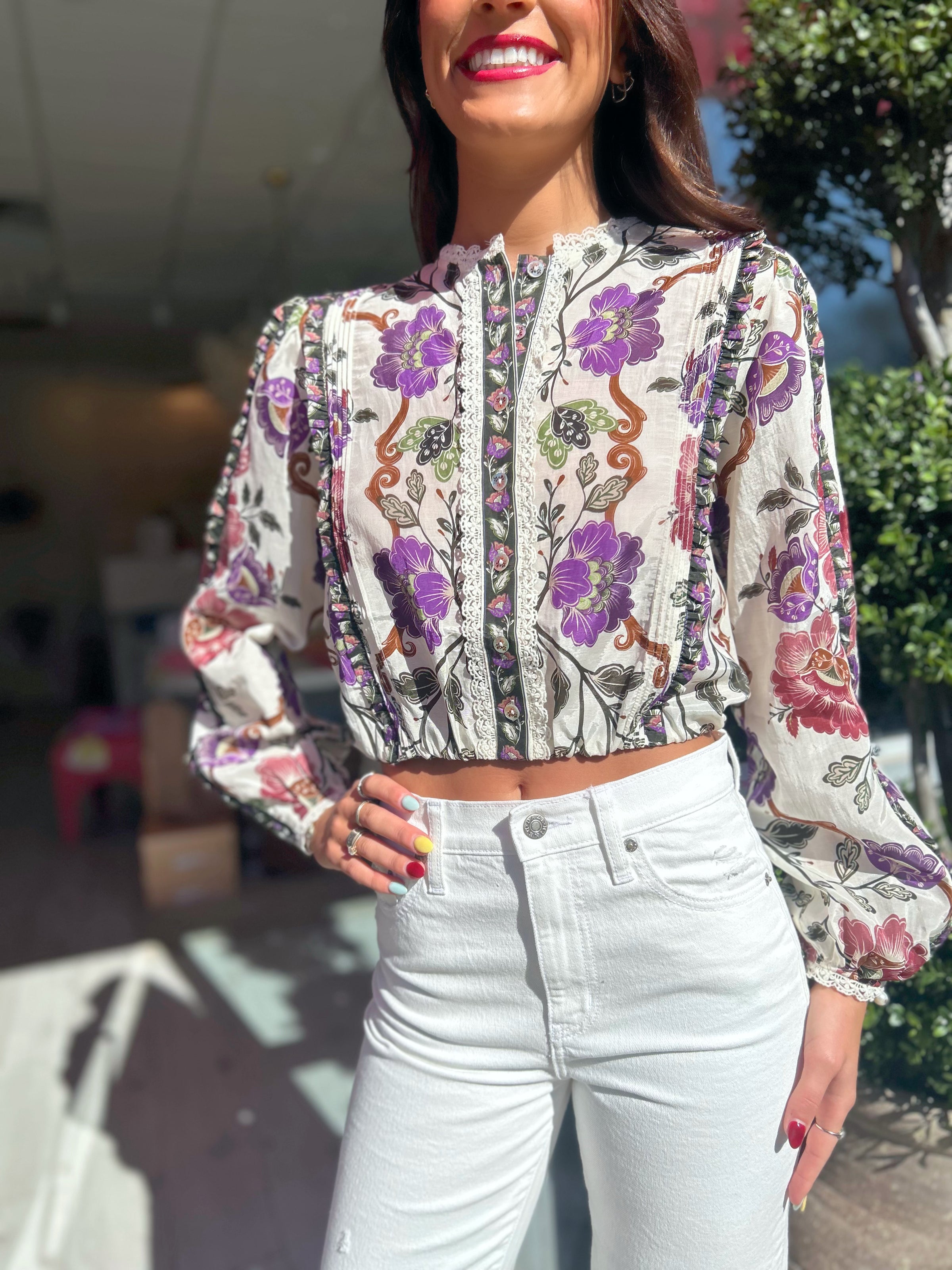 FARM RIO Rococo Flowers Long Sleeve Blouse