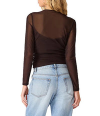 Steve Madden Lillie-Marie Ruched Mesh Top in Dark Toffee