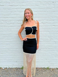 Anders Panel Top & Fringe Skirt Set in Black