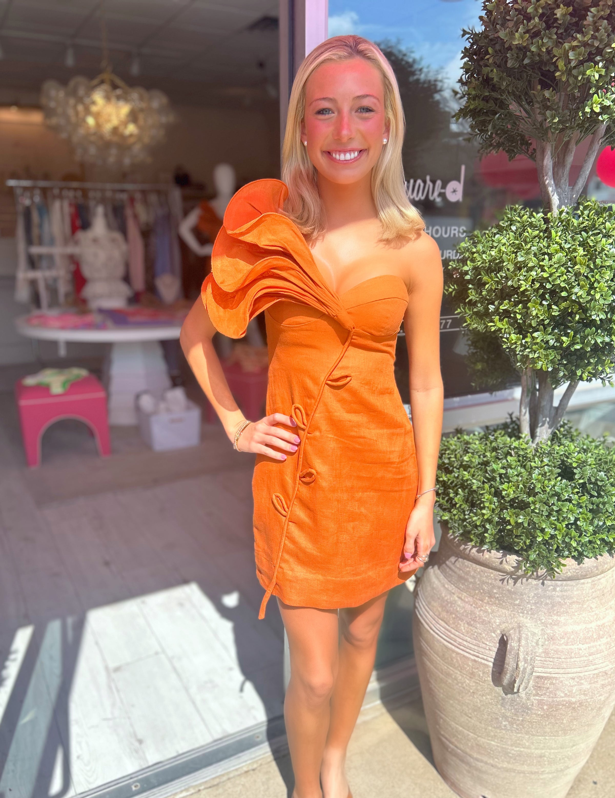 FARM RIO Orange Flower Mini Dress