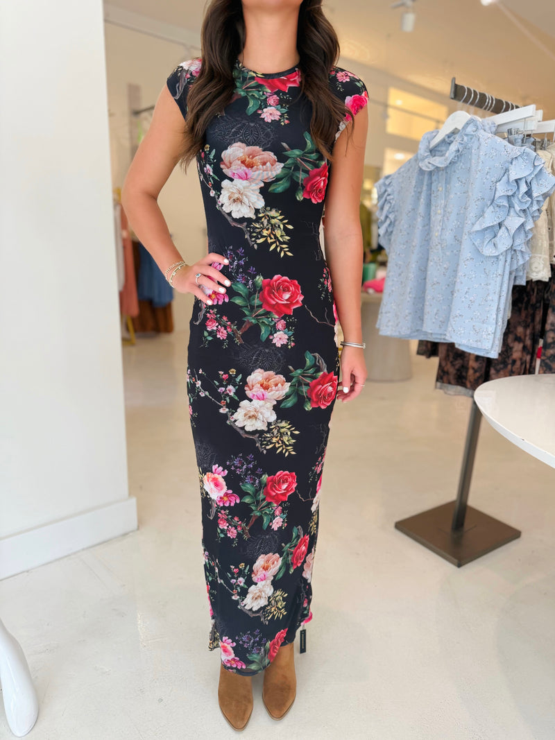 AFRM Cody Maxi in Noir Summer Rose