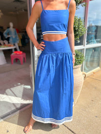 Lusana Oliver Embroidered Poplin Skirt Set in Sapphire Stripe