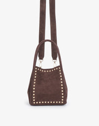REMI/REID Hollace Mini Tote Studded Faux Suede in Chocolate
