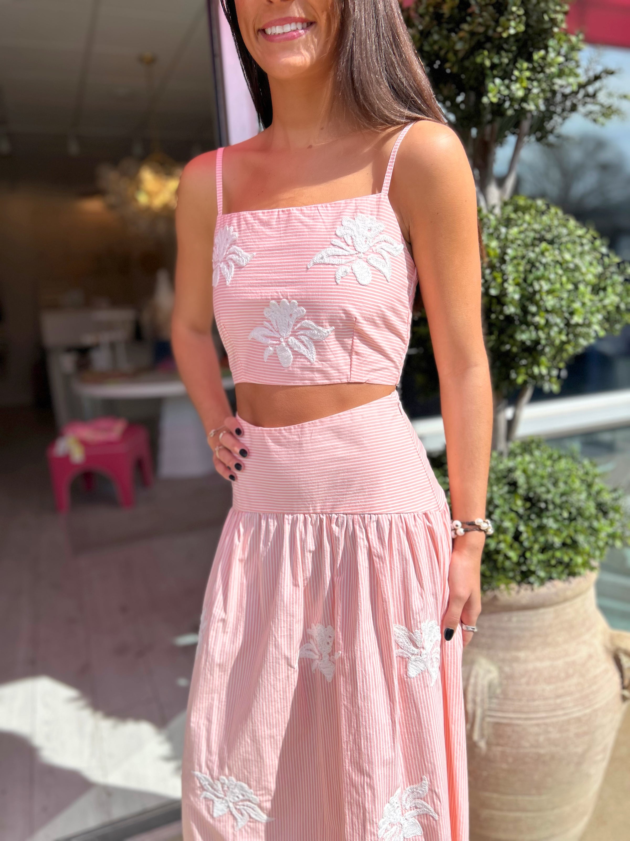 Lusana Oliver Embroidered Poplin Skirt Set in Orchid Stripe