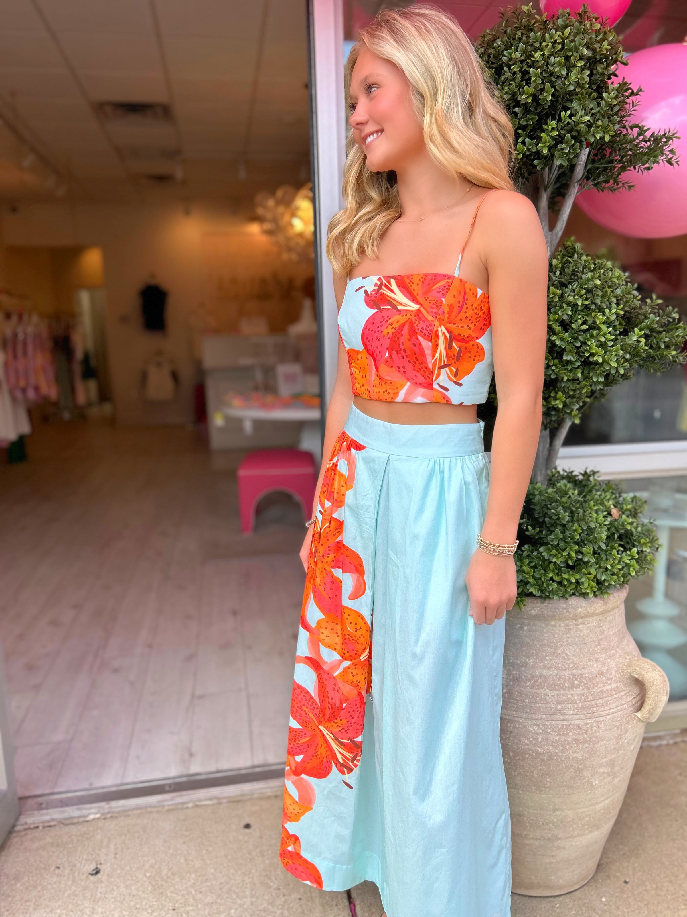 Dress To Blue Lily Crop Top & Skirt Tricoline Set