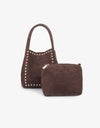 REMI/REID Hollace Mini Tote Studded Faux Suede in Chocolate