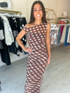 AFRM Biona Printed One Shoulder Maxi in Chocolate Halo Dot