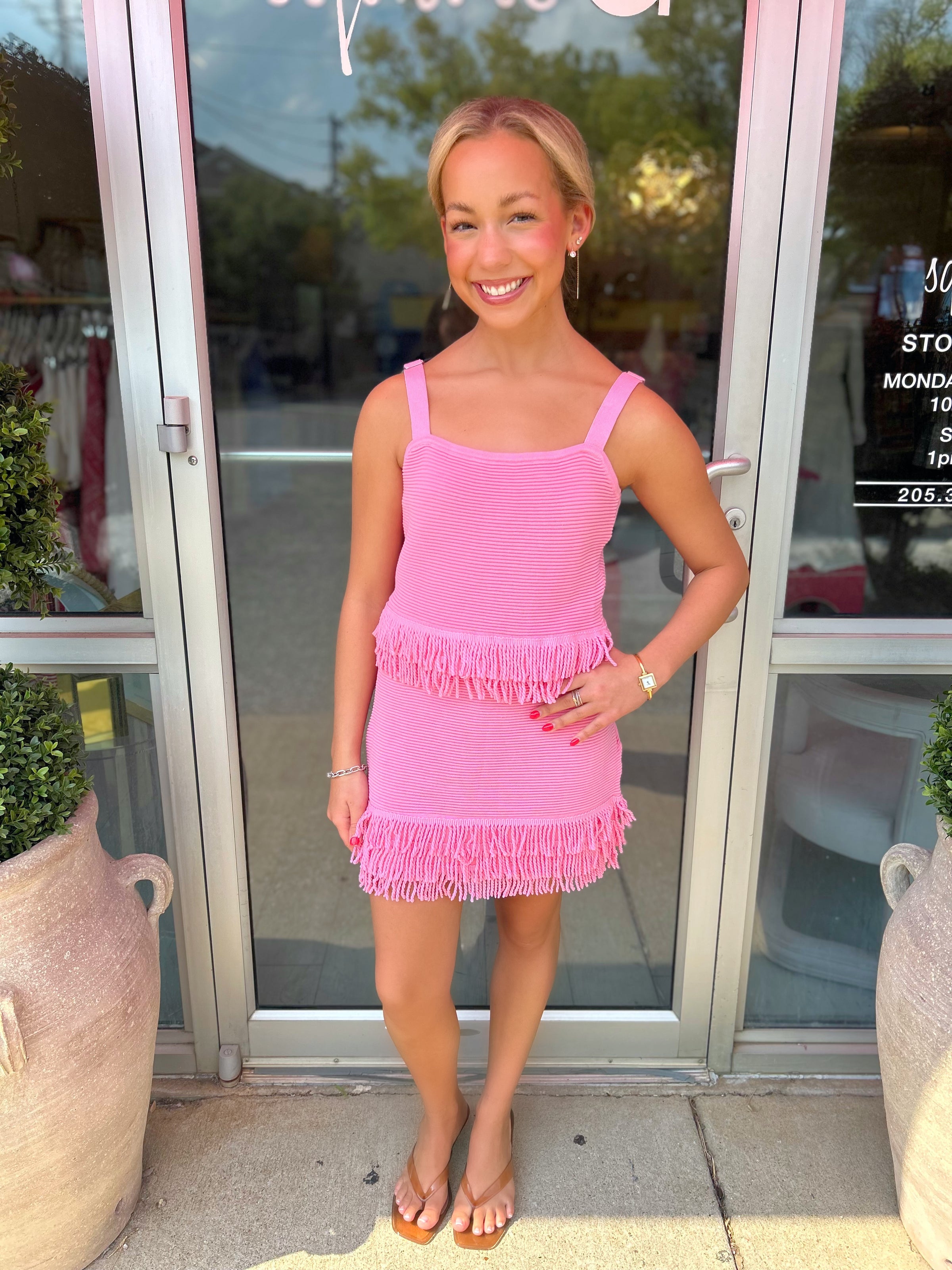 Maddox Knit Fringe Cami & Skirt Set