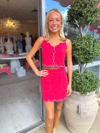 Bonny Scalloped Sleeveless Top & Mini Skirt Set in Red