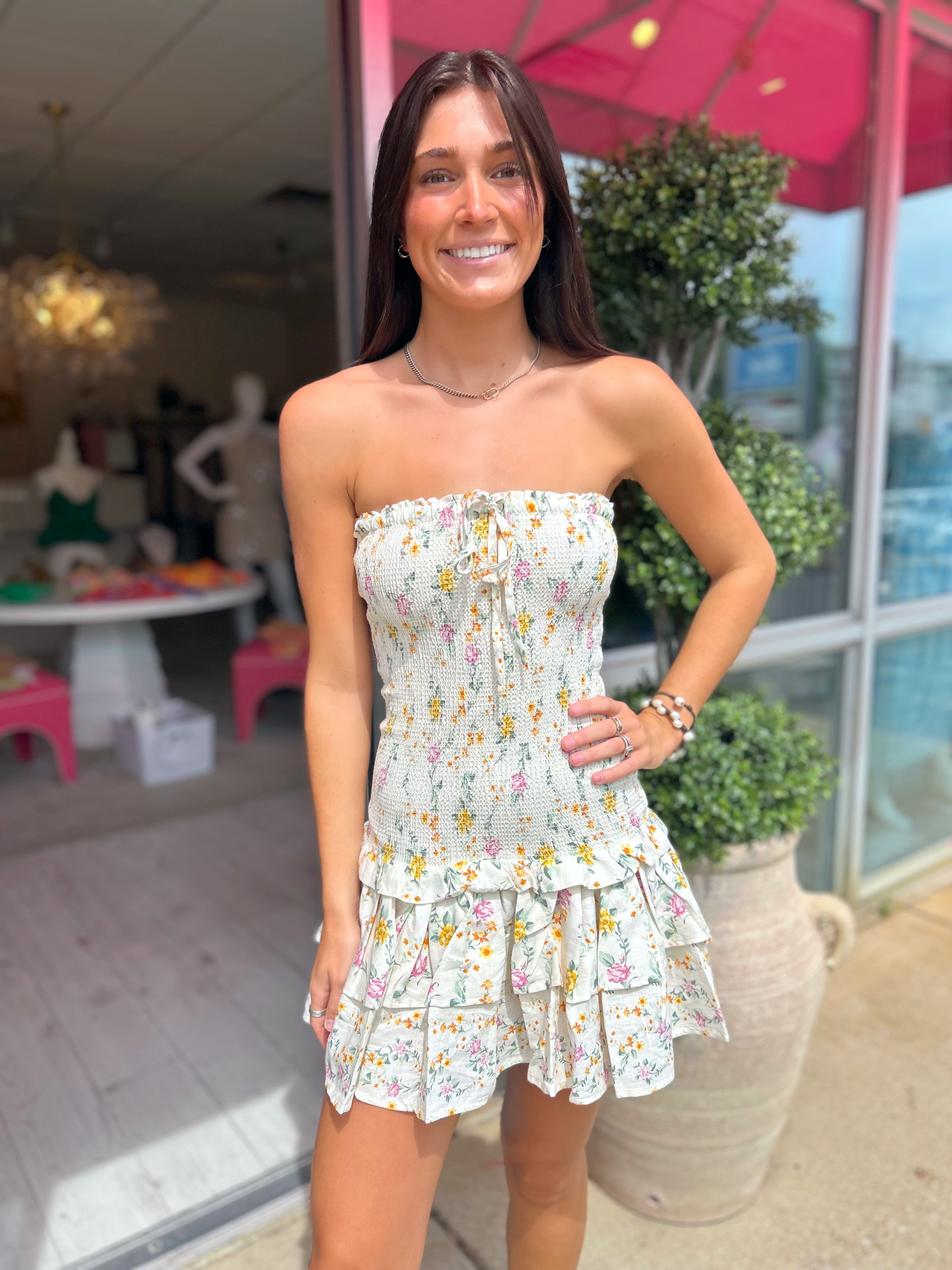 Elyse Butter Floral Strapless Mini Dress