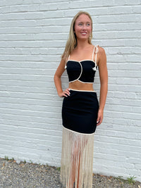 Anders Panel Top & Fringe Skirt Set in Black