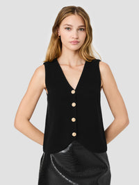 French Connection Mozart V-Neck Rib Vest in Black