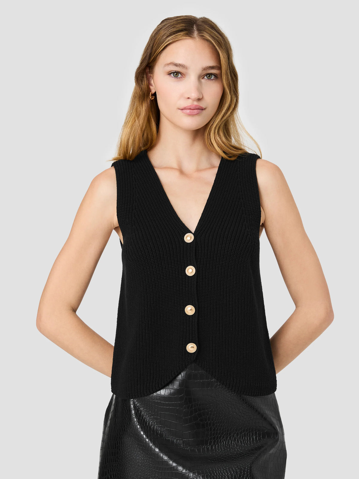French Connection Mozart V-Neck Rib Vest in Black