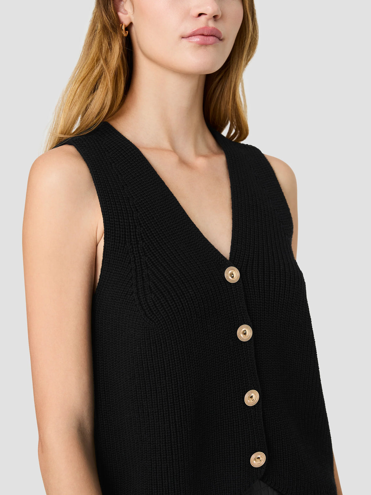 French Connection Mozart V-Neck Rib Vest in Black