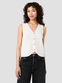 French Connection Mozart V-Neck Rib Vest in Porcelain Cream