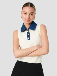 French Connection Maxime Knit Denim Collared Sweater Vest
