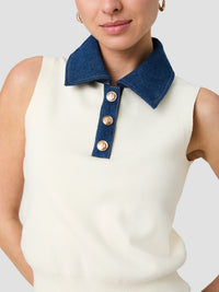 French Connection Maxime Knit Denim Collared Sweater Vest
