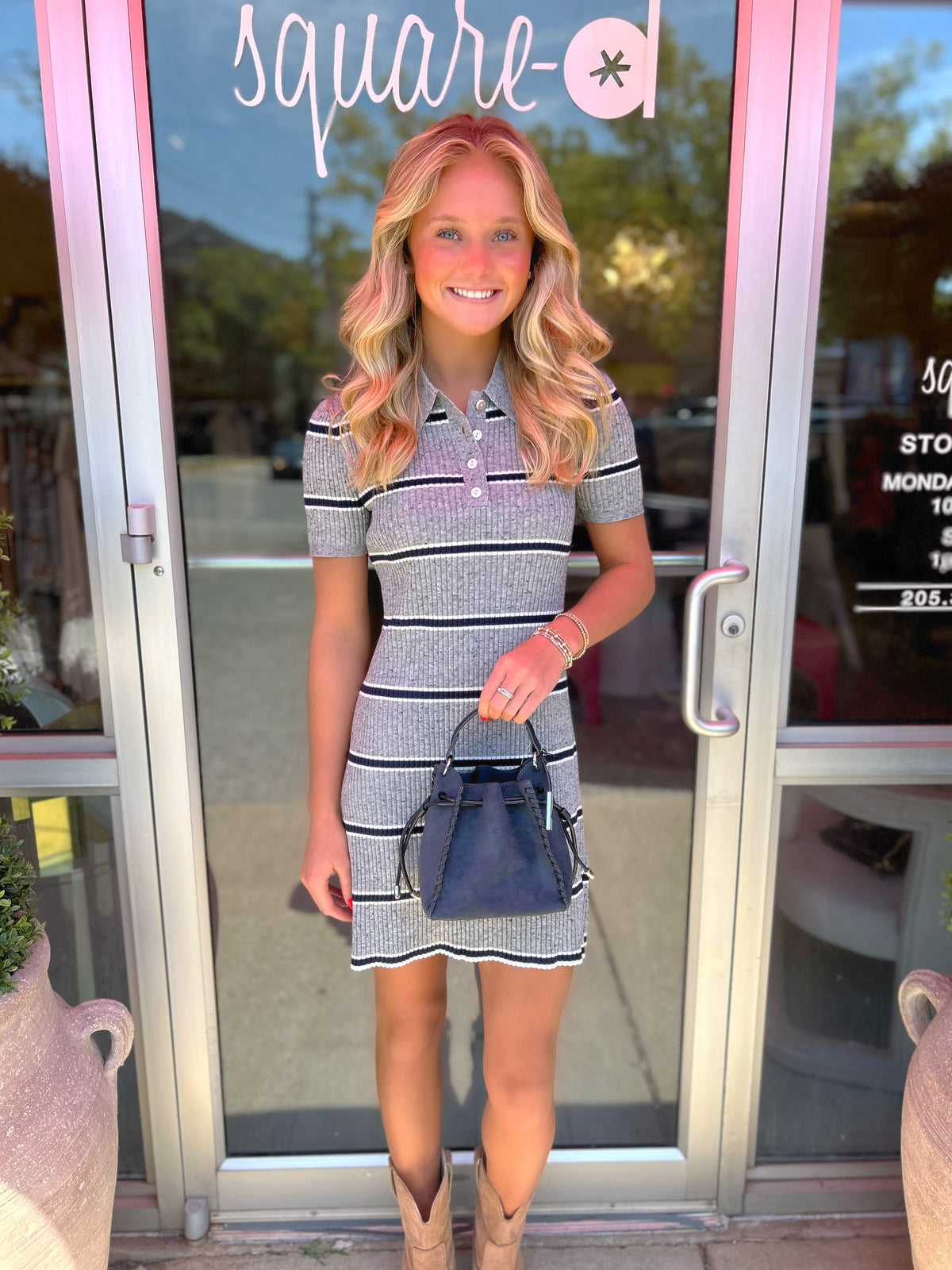 French Connection Mason Knit Varsity Stripe Polo Dress