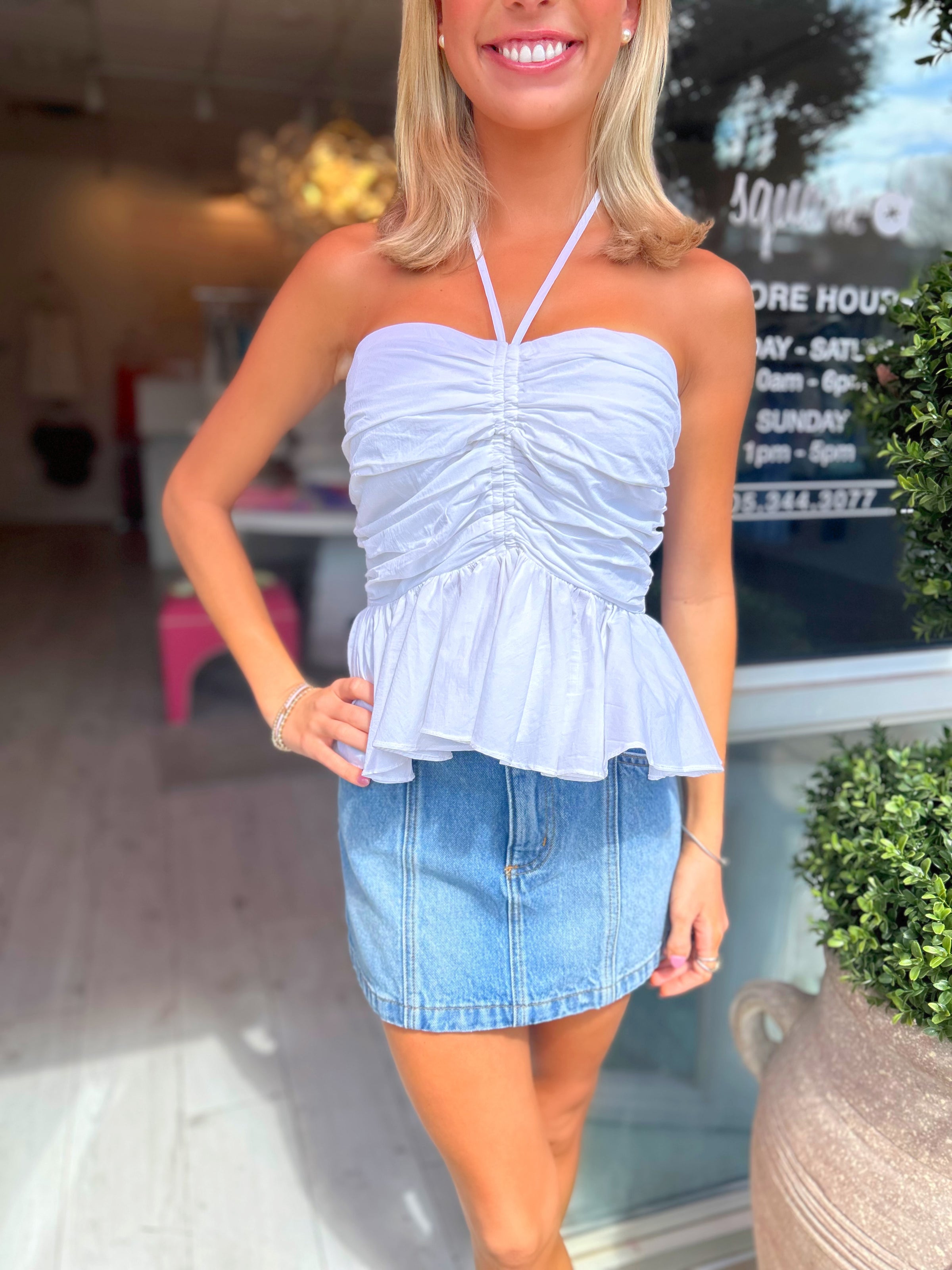 Eve Halter Neck Strap Peplum Top