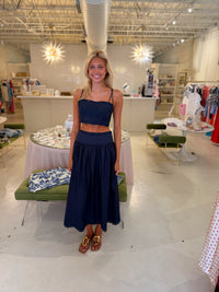 Blythe Embroidery Top & Midi Skirt Set in Navy