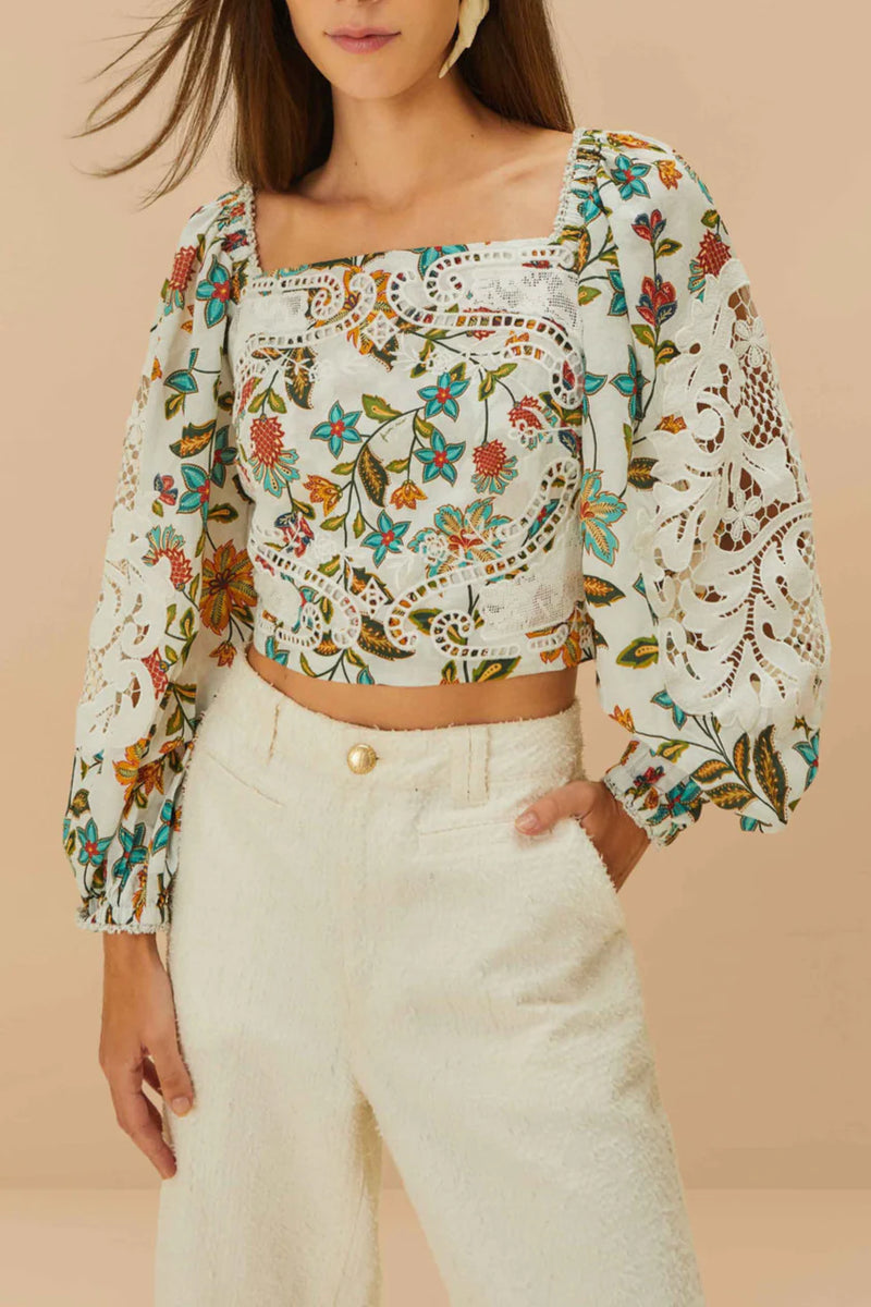 Farm Rio Botanicals Off White Lace Blouse