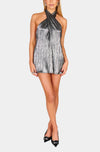 Show Me Your Mumu Jasmine Tie Mini Dress in Pleated Silver