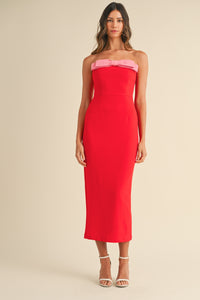 Maddie Bow Strapless Midi Dress