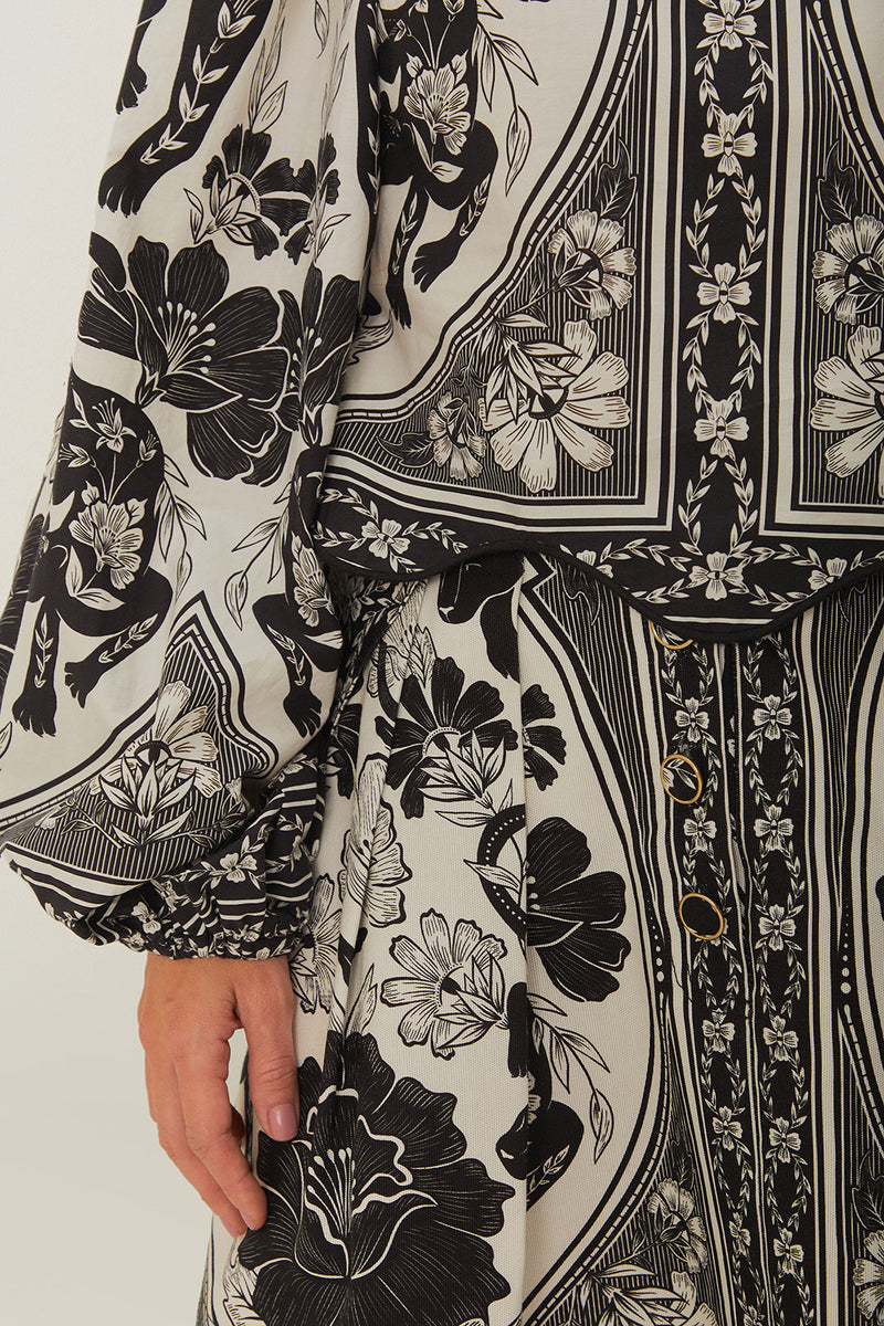 Farm Rio Flower Leopards Off-White Long Sleeve Blouse
