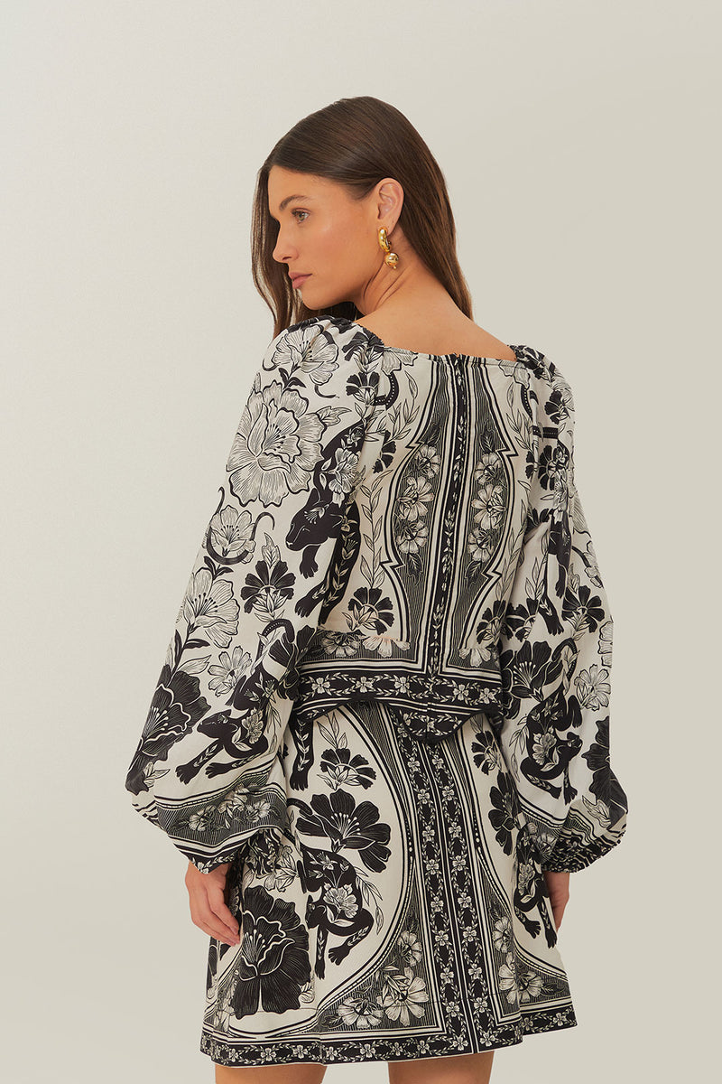 Farm Rio Flower Leopards Off-White Long Sleeve Blouse